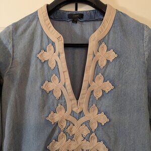 J.Crew Blue Soutache-Embroidered Chambray Tunic - Size 0